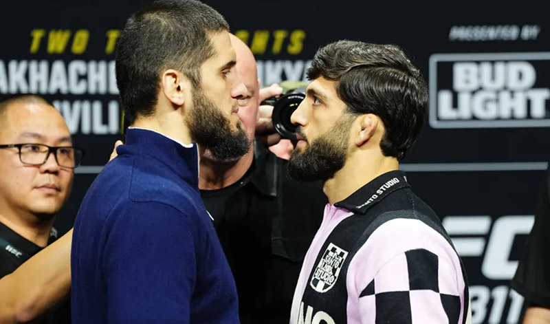 islam makhachev arman tsarukyan face off